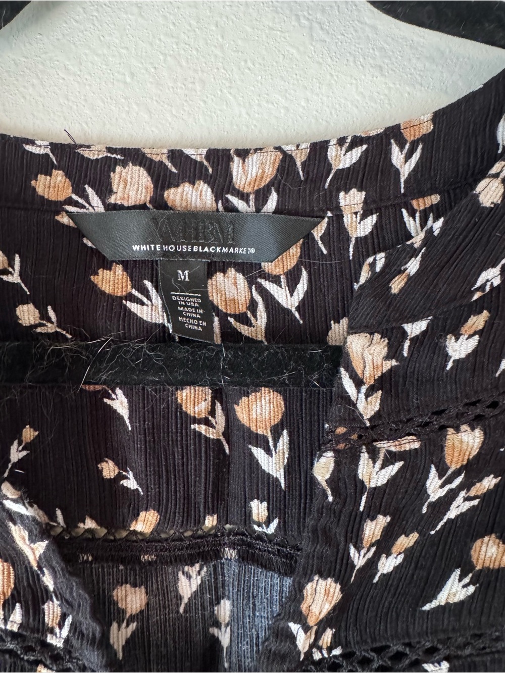 White House Black Market Black Floral Peasant Blouse - Picture 3 of 7